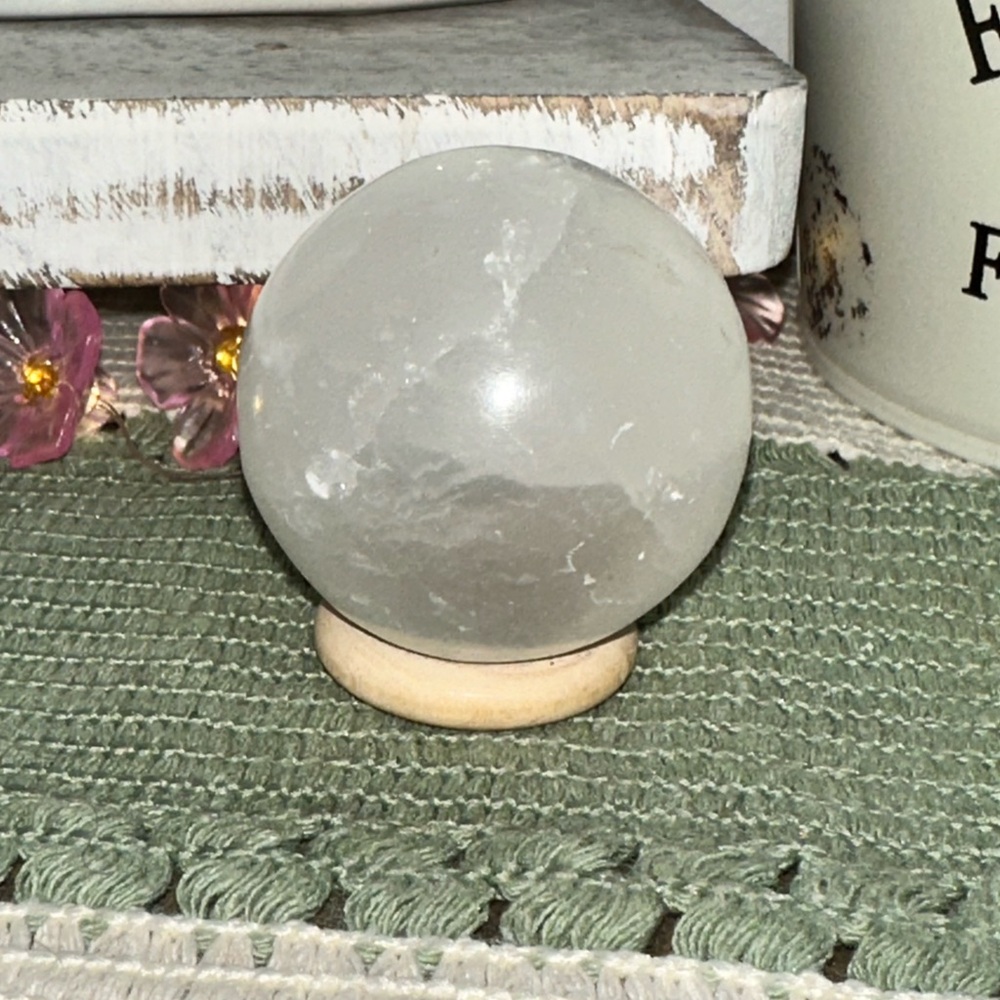 Satin Spar Crystal Sphere on Stand